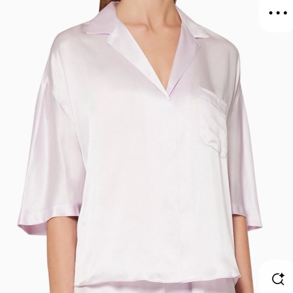 Vince Short Sleeve Satin Silk Pajama Top in Pale Iris Size M $295 - Picture 1 of 6